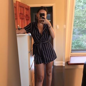 Collared navy blue romper